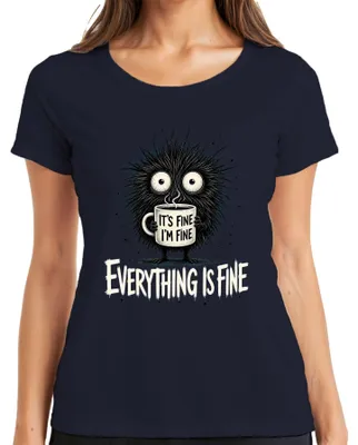 Immagine prodotto di "Va tutto bene, sto bene, tutto è a posto" - Maglietta da donna con scritta divertente e sarcastica, colore blu navy, taglia L