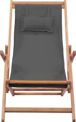 Zdjęcie produktu dla vidaXL Składany leżak plażowy z tkaniny i drewnianą ramą, szary