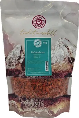 Produktbild von Paul & Paulina Karottenflocken getrocknet 500g Ergänzungsfuttermittel mit Beta-Carotin für Hunde und Katzen