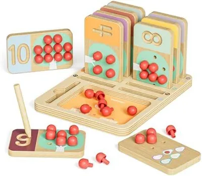 Produktbild von Montessori Lernspielzeug ab 3 4 5 Jahre, Mathe-Lernspielzeug für Kinder ab 3 Jahren, Zähl-Steckbrettspiel und Zahlenschreibübungen, Geburtstagsgeschenk für Jungen und Mädchen