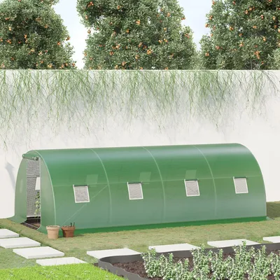 Produktbild von SUGIFT Tunnel-Gewächshaus, Foliengewächshaus begehbar, Gewächshaus Folie, Grün  |  Verzinkter Stahl  |  8 Netzfenster  |  600 x 300 x 200 cm