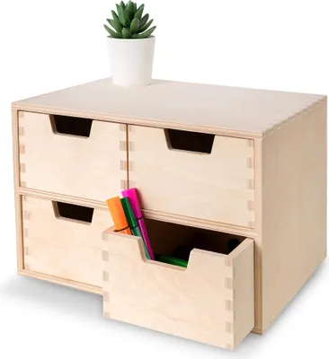 Image de Creative Deco Petite Commode Bois 4 Tiroir - 28,5 x 20 x 19 cm Organiseur Bureau