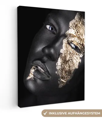 Produktbild von MuchoWow® - Leinwandbilder - Frau - Gold - Schwarz - Farbe - Luxus, Wandbild, Wanddeko Bilder Wohnzimmer, 60x80 cm