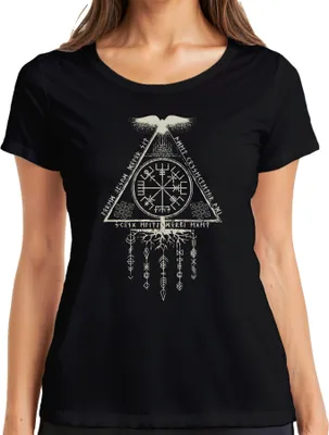 Produktbild von Vegvisir Runenkompass Nordisches Wikingersymbol Odin Rabe Damen T-Shirt, Schwarz, 3XL