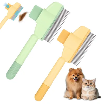 Produktbild von Katzenbürste Katzenkamm Haarbürste - Edelstahl - Selbstreinigend - 2 Stück - Für kurzes, langes, feines und lockiges Haar