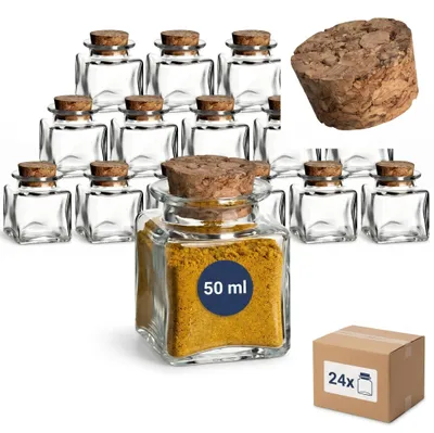 24er-Set quadratische Gewürzgläser 50 ml mit Korken
