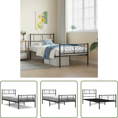 Produktbild von The Living Store Bettgestell mit Kopf- und Fußteil Metall Schwarz 90x190 cm