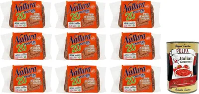 Produktbild von 9x Náttúra Protein Sport Pane di Segale Integrale -Roggenvollkornbrot mit Weizenproteinen, Leinsamen und Soja,Packung mit 250g + Italian Gourmet Polpa di Pomodoro 400g Dose