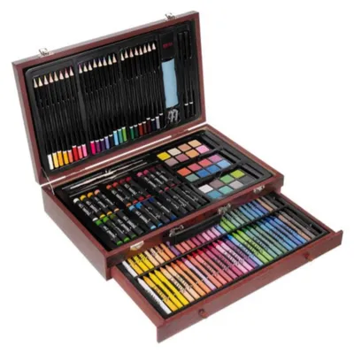 Image de Coffret de peinture en bois avec tiroir - 143 pièces