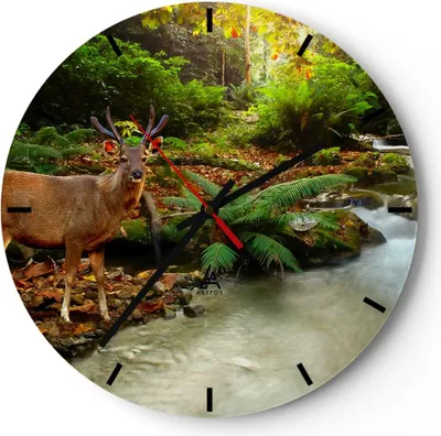 Produktbild von Wanduhr - Rund - Glasuhr - Herbst berg strom landschaft - 30x30cm - Schleichendes Uhrwerk - Lautlos - zum Aufhängen bereit - Dekoration Modern - Wanddekoration aus Glas - C3AR30x30-2243