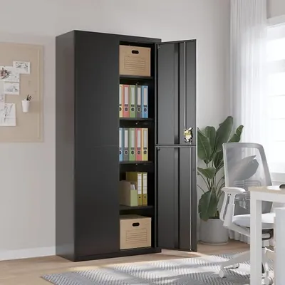 Produktbild von Aktenschrank Schwarz 90x40x200 cm BüRoschrank Allzweckschrank HäNgeregistraturschrank Aktenschrank Mehrzweckschrank Stahl