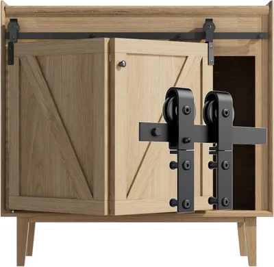 Immagine prodotto di Kit per porta scorrevole a scomparsa, modello 3FT, colore nero, salvaspazio, ideale per interni