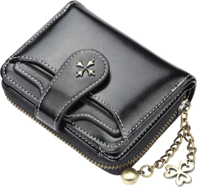 Image de Petit portefeuille pour femme de style rétro, en faux cuir de qualité noir, 9x12x3 cm