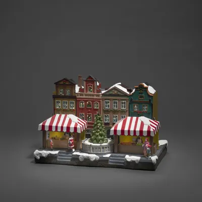 Produktbild von Konstsmide LED Fiberoptikhaus mit Stadtszene und rotierendem Weihnachtsbaum