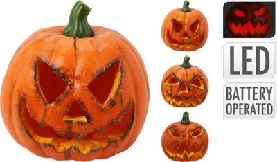 Produktbild von 2 Halloween-Kürbisse mit LED, PVC, batteriebetrieben, 3 Modelle. Basics