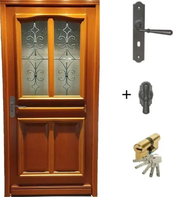 Image de Porte d'entree Bois vitree, Vauban, H215 x L80 p, droit + Poignee Et Barillet (ref 010403RFP) Cotes Tableau
