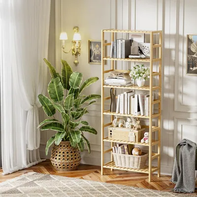 Produktbild von 6-lagiger Bambus Bücherregal frei stehend und verstellbar