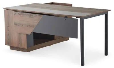 Productafbeelding van Bureau, kantoorbureau, bruin, modern, tafel met metalen frame