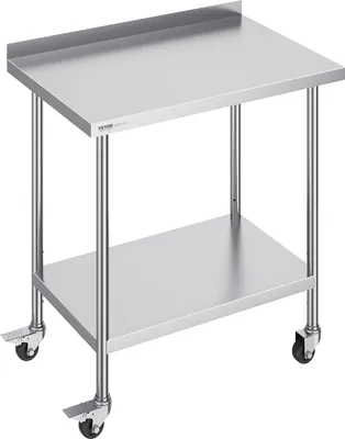 Immagine prodotto di Tavolo da lavoro in acciaio inox VEVOR, tavolo da lavoro commerciale per la preparazione di alimenti con rotelle, tavolo da lavoro per la preparazione, tavolo da lavoro in metallo ad altezza regolabile per ristorante 610 x 914 x 1005,6 m