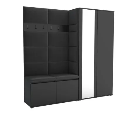 Produktbild von Garderobe LUTON 4 BLACK 16– Farbe: Schwarz, moderner Schrank 40x190x186 cm, funktionale Lösung für den Flur, Garderobeschrank, Flurmöbel