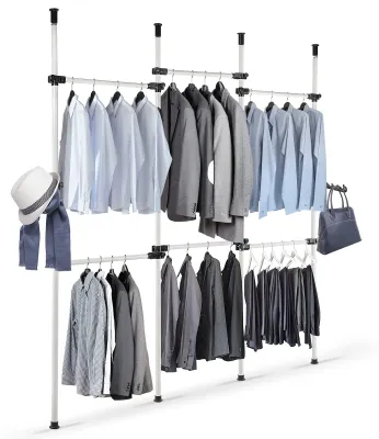 Teleskop-Kleiderstange aus Eisen/PP, 230–330 cm, verstellbar, 7 kg Belastbarkeit