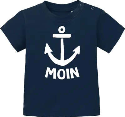 Produktbild von Baby T-Shirt kurzarm Spruch lustig Moin Anker Grafik Print Maritim Nordisch Jungen Mädchen Shirt Moonworks®