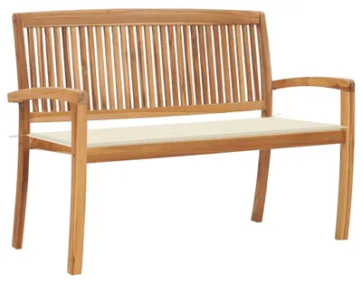 Obrázok produktu pre vidaXL Stohovateľná záhradná lavička s vankúšom 128,5 cm Teakové masívne drevo