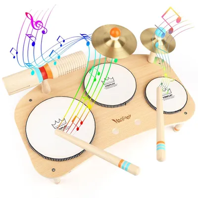 Produktbild von Holzspielzeug Trommel 8 In 1 Musikinstrumente Spielzeug ab 3 4 5 Jahre Junge Mädchen Montessori Spielzeug 8 In 1 Schlagzeug Kinder