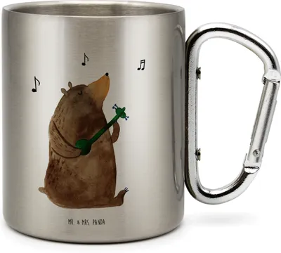 Produktbild von Mr. & Mrs. Panda Thermobecher Bär Gitarre - Transparent - Geschenk, Teddy, Teetasse, Edelstahl, Edelstahltasse, Isolierbecher, Teebecher