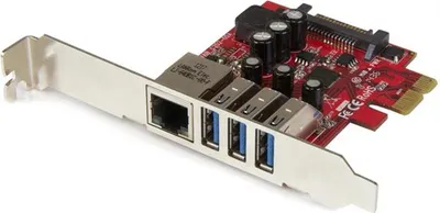 Obrázek produktu pro StarTech.com PEXUSB3S3GE, Interní, Kabel, PCI Express, Ethernet, 5000 Mbit/s, Metalická, Červená