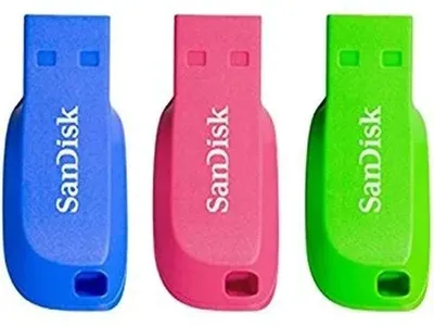 Zdjęcie produktu dla SanDisk Cruzer Blade 16GB, 16 GB, USB Typu-A, 2.0, Bez zatyczki, 2,5 g, Niebieski, Zielony, Różowy