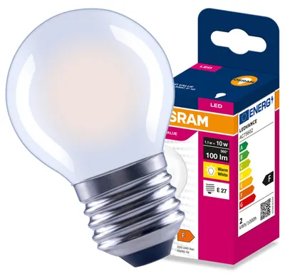 Produktbild von LED-Lampe E27, Kugelform P45, 1,1W = 10W, 100lm, 2700K (warmweiß), 300° Filament, VALUE, Osram, KI-generiertes Bild