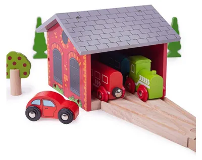Immagine prodotto di Bigjigs Deposito per due locomotive - Treno legno |