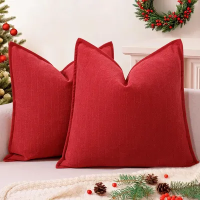 Immagine prodotto di Cuscini decorativi, 40x40 cm, in velluto rosso, set da 2, ideali per la decorazione natalizia di divani, letti e soggiorni