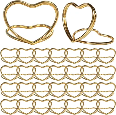 Obrázok produktu pre Držiak na karty 30x25x1.2 mm, 50 ks, zlatá, tvar srdca, pre stôl