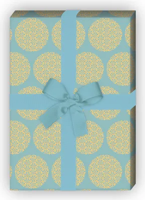 Produktbild von Orientalisches Geschenkpapier mit Blüten Kreisen, hellblau gelb - G11479, 32 x 48cm
