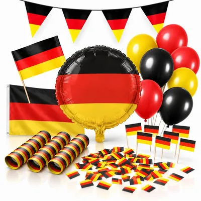 Produktbild von Deutschland Party Deko Set 353 tlg. Partyset Partydeko schwarz rot gold Fussball EM WM