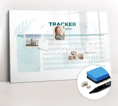 Produktbild von Magnetpinnwand Memoboard - Zubehörsatz - Schwarzer Marker + Schwamm + Magnete - 90 x 60 cm - Gewohnheitsplaner