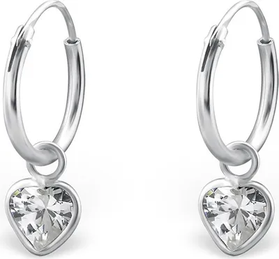 Produktbild von Creolen für Kinder: Mädchen Silber Ohrringe mit Zirkonia Herz CZ Crystal
