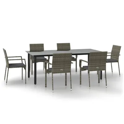Image de vidaXL Ensemble de jardin 7 pièces avec coussins Noir et gris Poly rotin