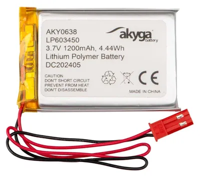 Obrázok produktu pre Akyga AKY0638, Batérie, Strieborná, Lithium-ion (Li-ion), 1200 mAh, 3,7 V, 34 mm