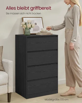 Produktbild von VASAGLE Kommode, Aufbewahrungsschrank, mit 4 Schubladen, für Schlafzimmer, 40 x 60 x 97,4 cm, modern, schwarz