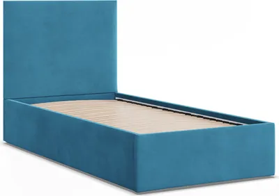 Produktbild von Modernes Polsterbett PAOLA 90x200, Einzelbett ohne Stauraum mit Holzlattenrost, Blau