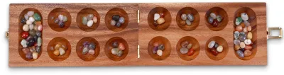 Produktbild von Kalaha Spiel mit Metallverschluss Groß Gold für 2 Spieler - Spielfeld 14 x 49 cm - Hus - Bao - mit Edelsteinen