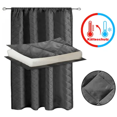 Produktbild von Thermovorhang Kälteschutz Kräuselband Stangendurchzug, Verdunklungsvorhang Türvorhang Blickdicht 280g/m² Wohnzimmer Schlafzimmer 140x260cm Grau