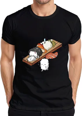 Produktbild von Kawaii Sushi Niedlich Onigiri Nigiri Katze Cartoon Japan Anime Herren T-Shirt, Schwarz, XL