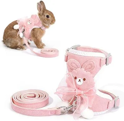 Produktbild von Verstellbares Kaninchen Geschirr, Haustier Leine für Kaninchen, Katzen, Hunde und andere kleine Haustiere (1-3 kg), Farbe: Rosa, Größe: Small