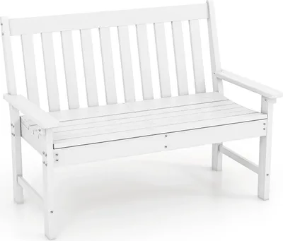Image de Banc de jardin - Banc public - Résistant aux intempéries - Plastique HDPE - Cadre en bois - À monter soi-même - Blanc