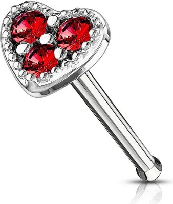 Produktbild von Nasenpiercing Stecker Herz Heart Nasenstecker Stift Nasen Piercing Zirkonia Kristalle Autiga® silber-rot