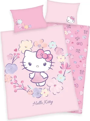 Produktbild von Hello Kitty Flanell Bettwäsche 40x60 + 100x135cm, 100% Baumwolle / Biber